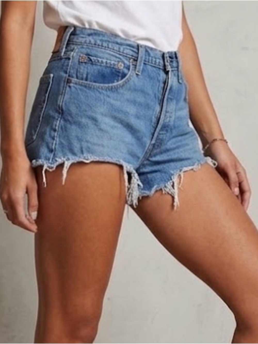 Levi's Light Blue Frayed Hem High-Rise Denim Shorts Size W30